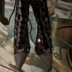 Embellished Lace-Up Heels